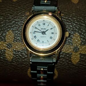 New York Studio Ladies 18kt Gold Plated‎ & Black Ceramic Watch